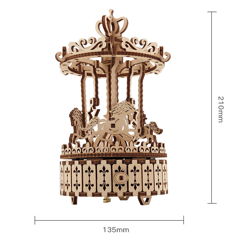 3D Wooden Assembled Merry-Go-Round Music Box Model Kit
