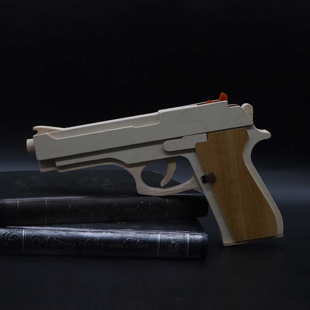 Solid Wooden Rubber Band M92F Pistol With Functional Clip