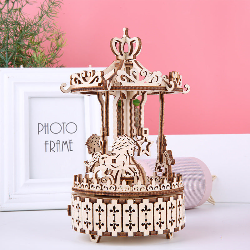 3D Wooden Assembled Merry-Go-Round Music Box Model Kit