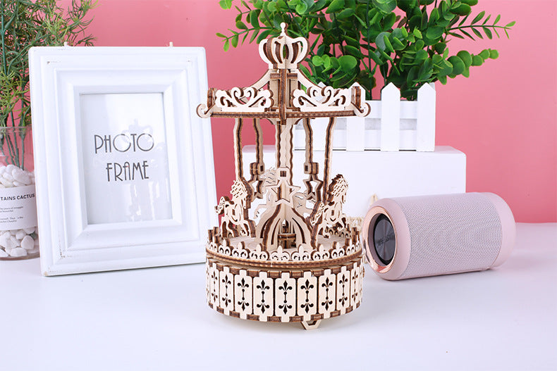 3D Wooden Assembled Merry-Go-Round Music Box Model Kit