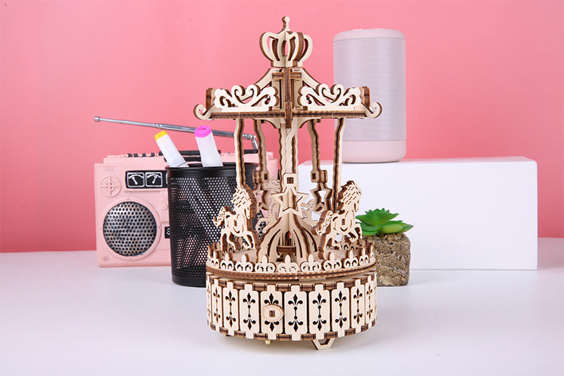 3D Wooden Assembled Merry-Go-Round Music Box Model Kit