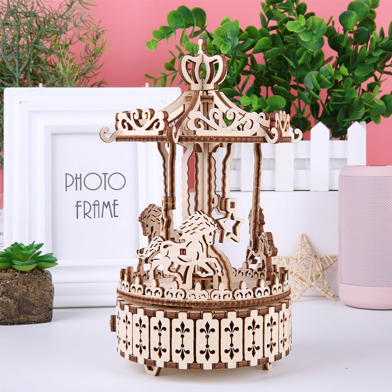 3D Wooden Assembled Merry-Go-Round Music Box Model Kit