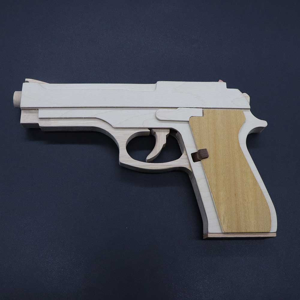 Solid Wooden Rubber Band M92F Pistol With Functional Clip