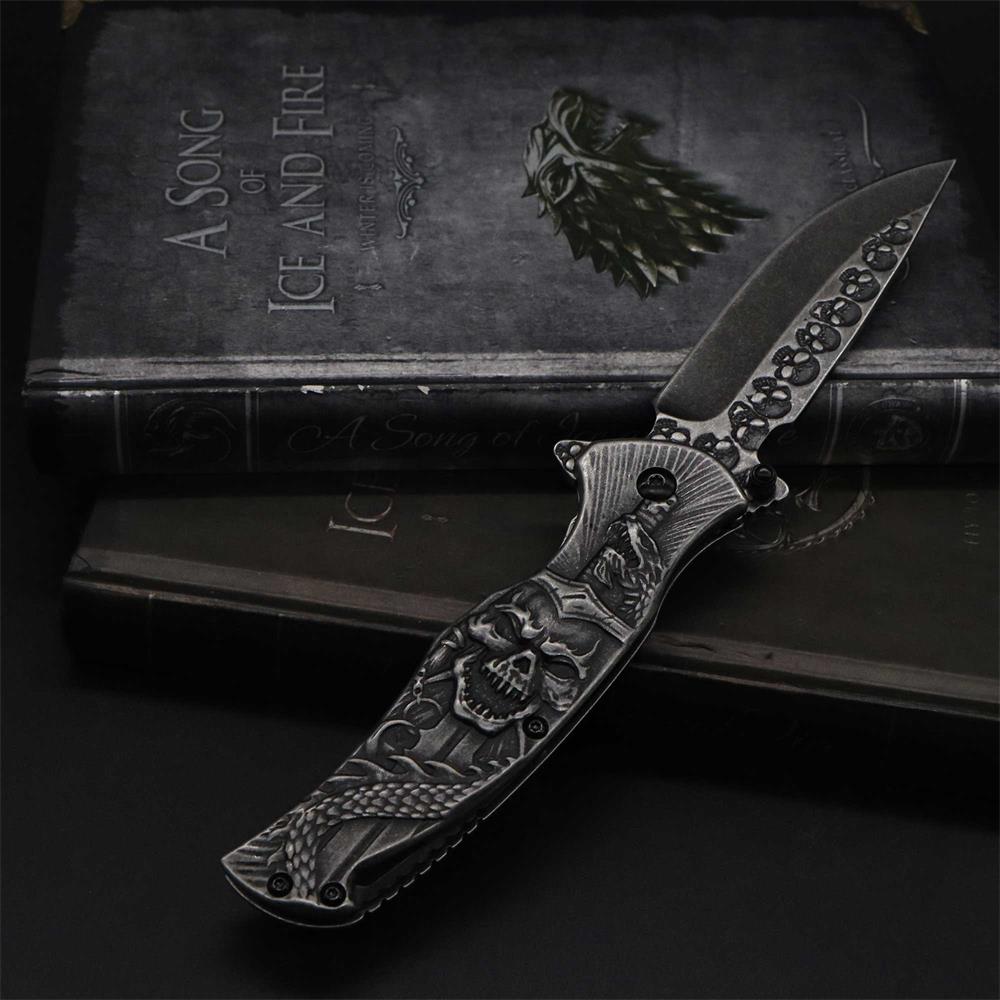 Snake Skull Relief Folding Knife