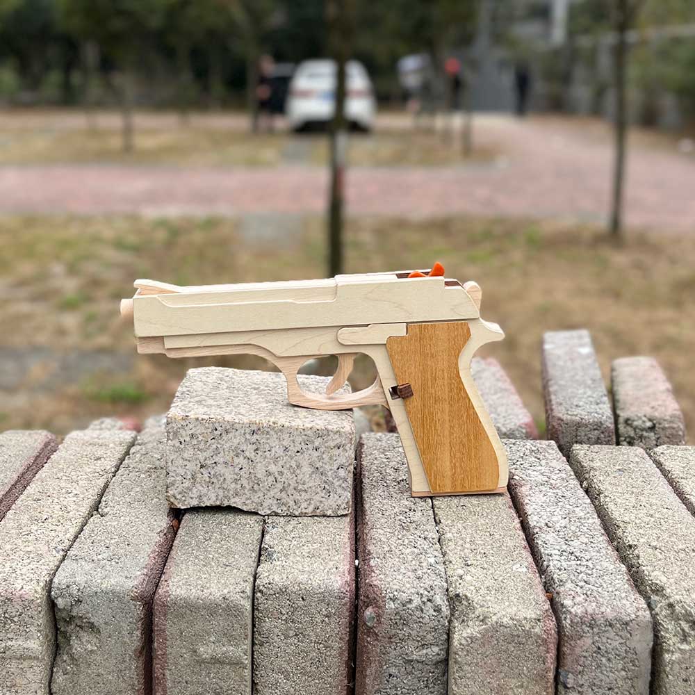 Solid Wooden Rubber Band M92F Pistol With Functional Clip