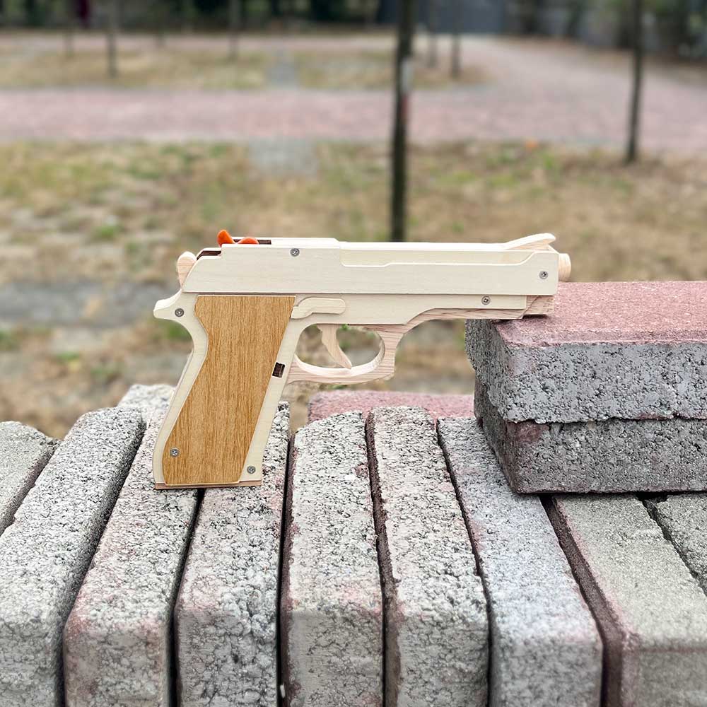 Solid Wooden Rubber Band M92F Pistol With Functional Clip