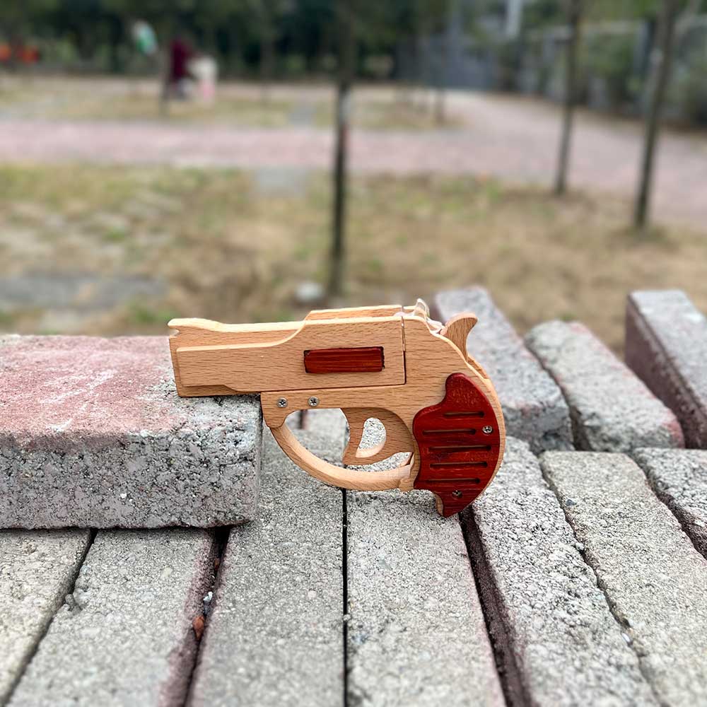 Solid Wood Mini Revolver Rubber Band Gun