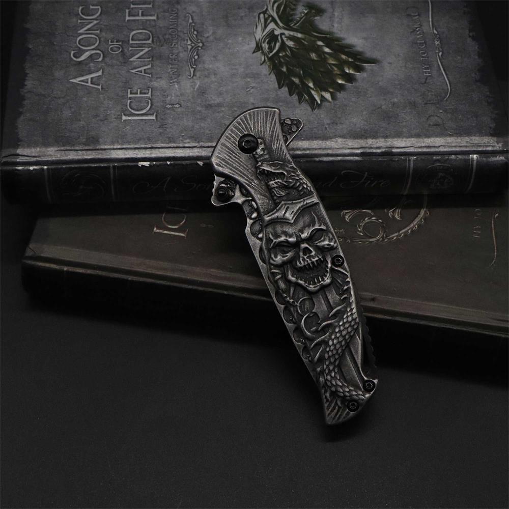Snake Skull Relief Folding Knife