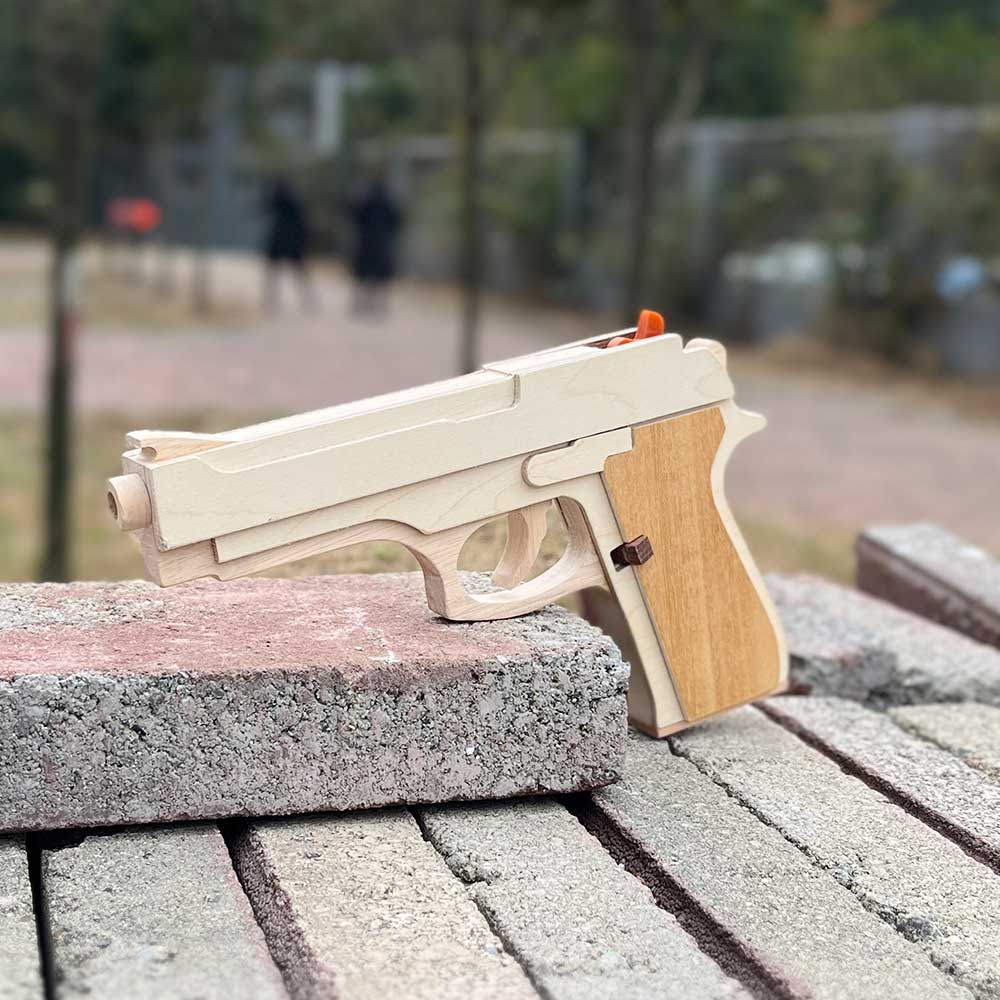 Solid Wooden Rubber Band M92F Pistol With Functional Clip