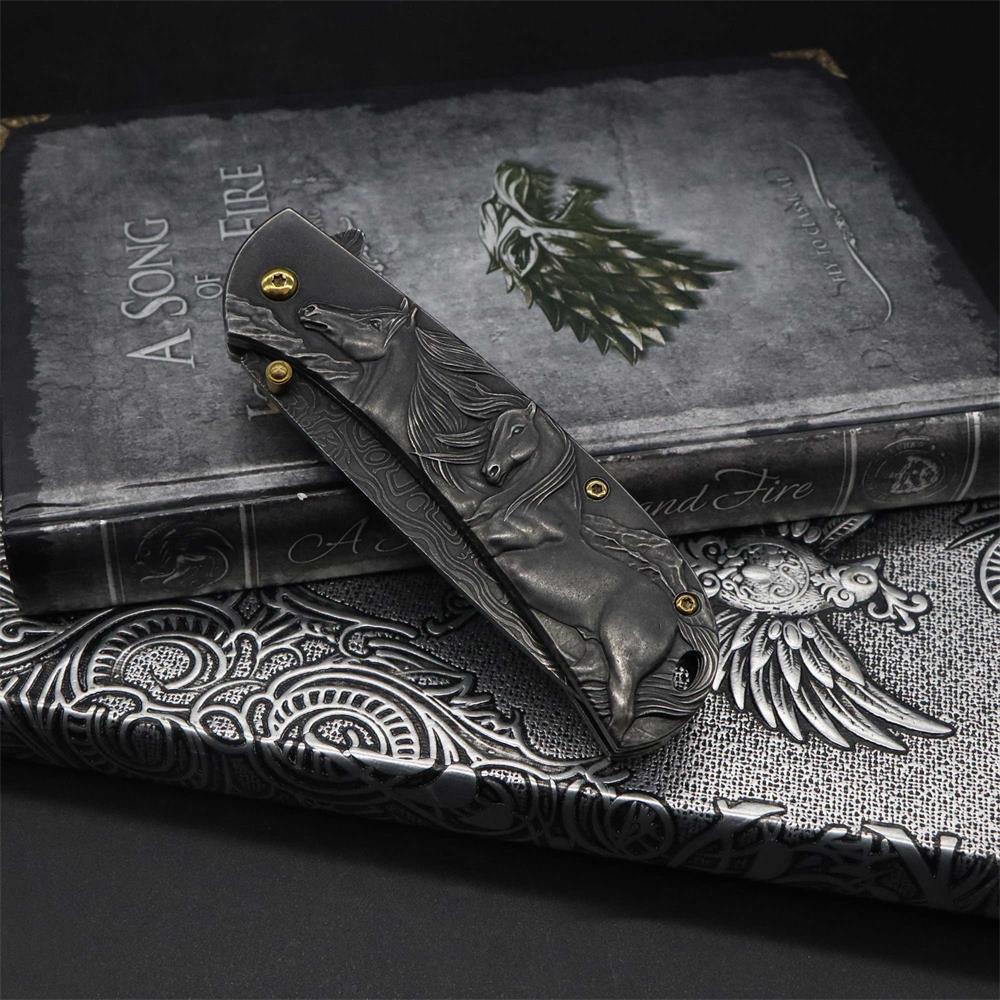 3D Horse Sculpture Folding Knife