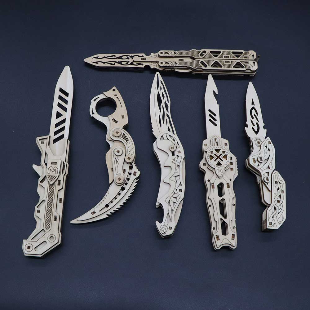 6 Cool Wooden Knife Model Kit 3D Blade Puzzle Toy
