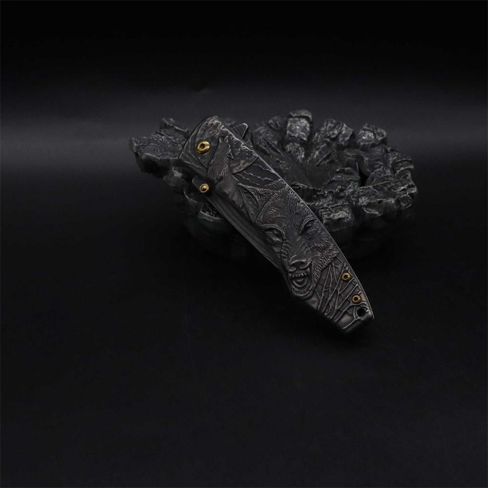 Wolf Head Relief Folding Knife
