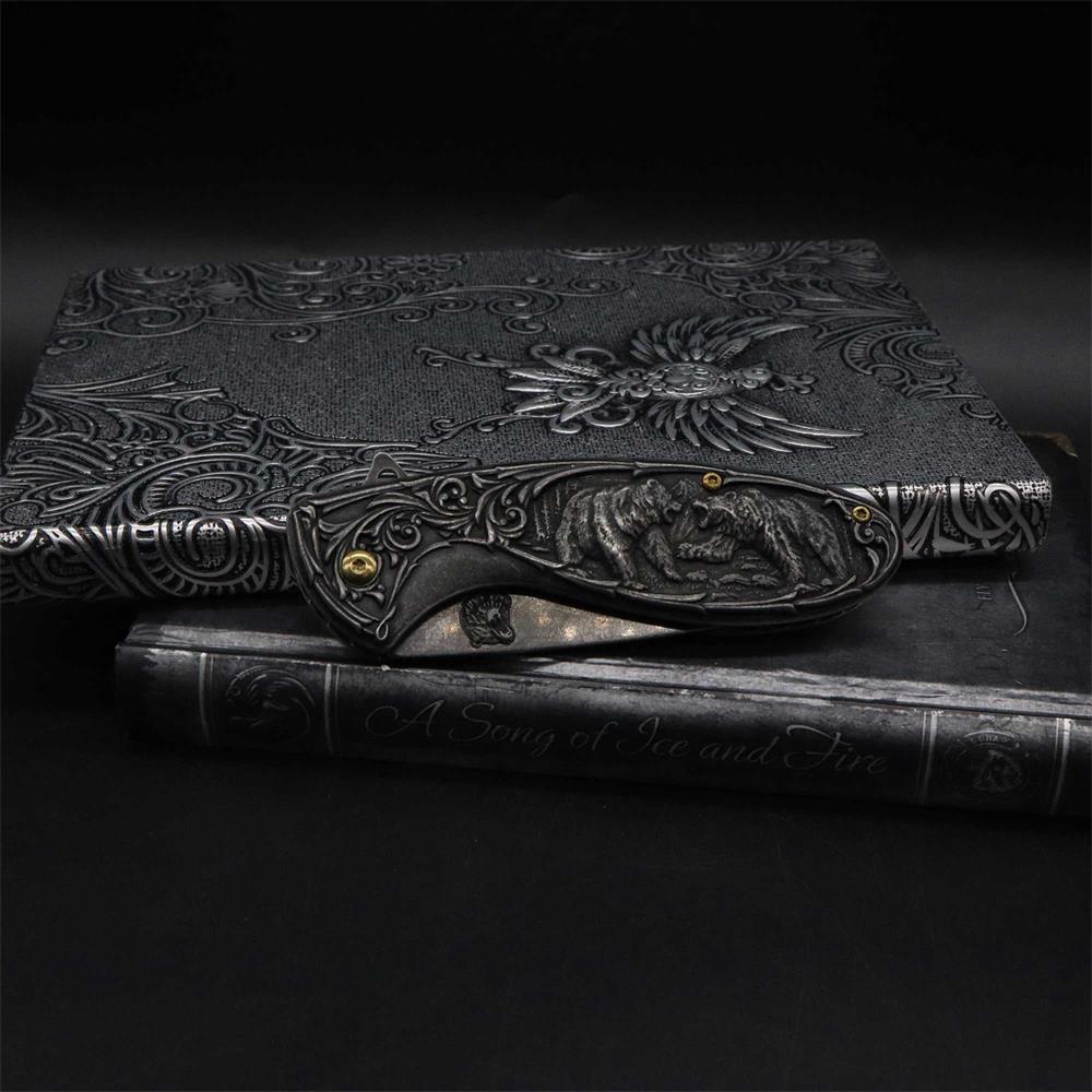 Brown Bear 3D Relief Folding Knife