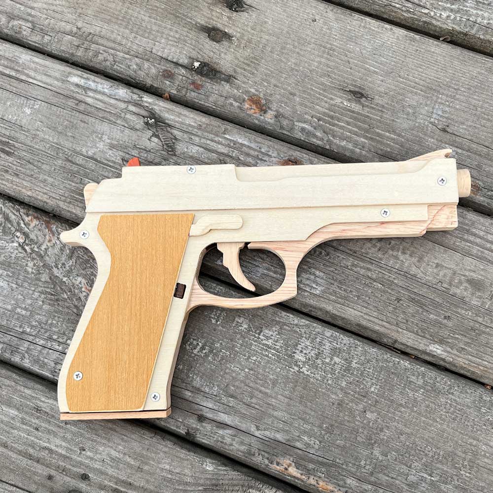 Solid Wooden Rubber Band M92F Pistol With Functional Clip