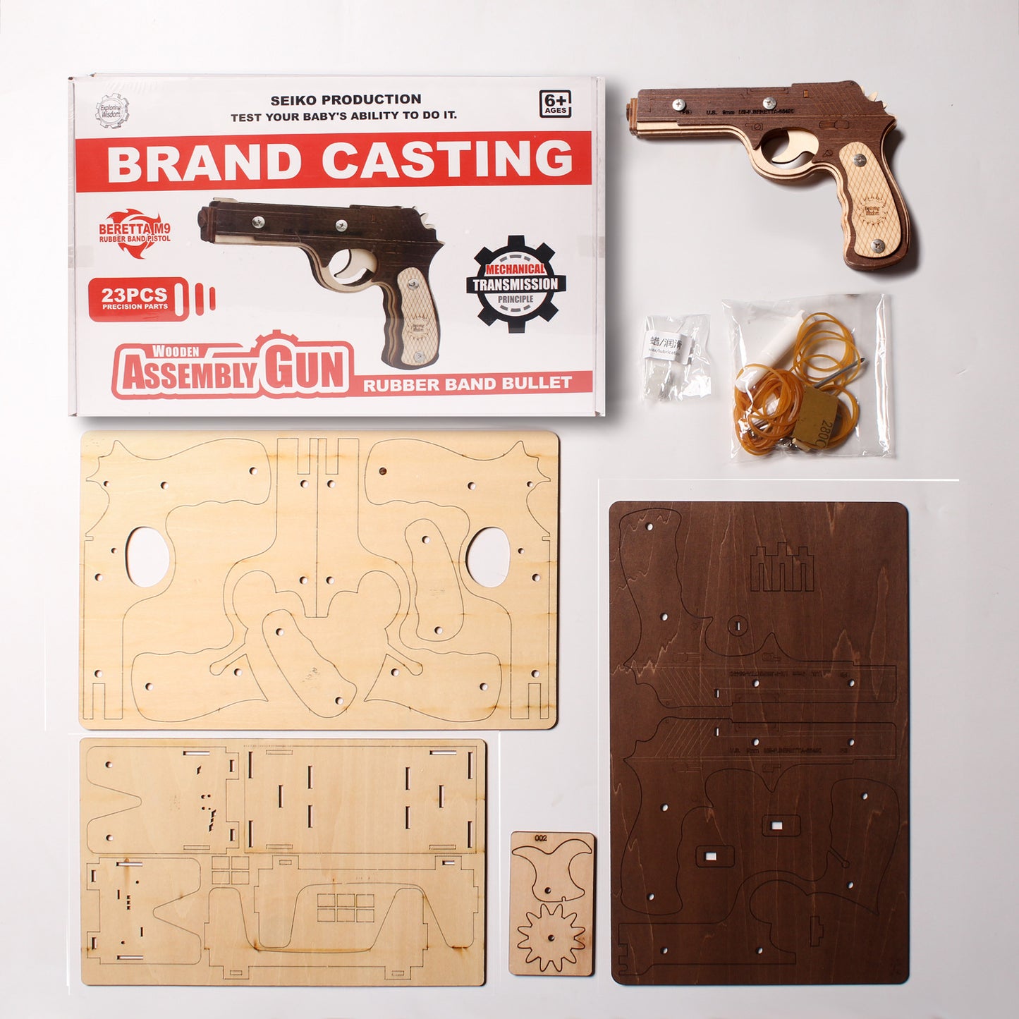 DIY 3D Beretta M9 Rubber Band Gun Wooden Puzzle Kit