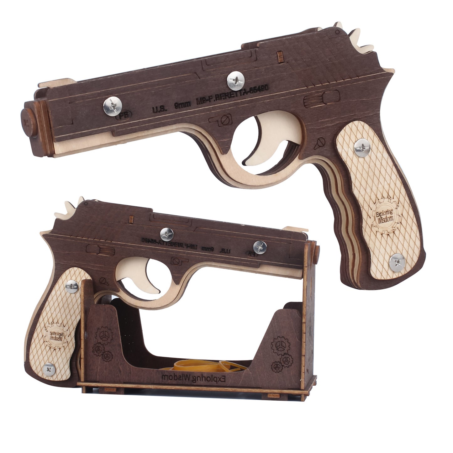 DIY 3D Beretta M9 Rubber Band Gun Wooden Puzzle Kit