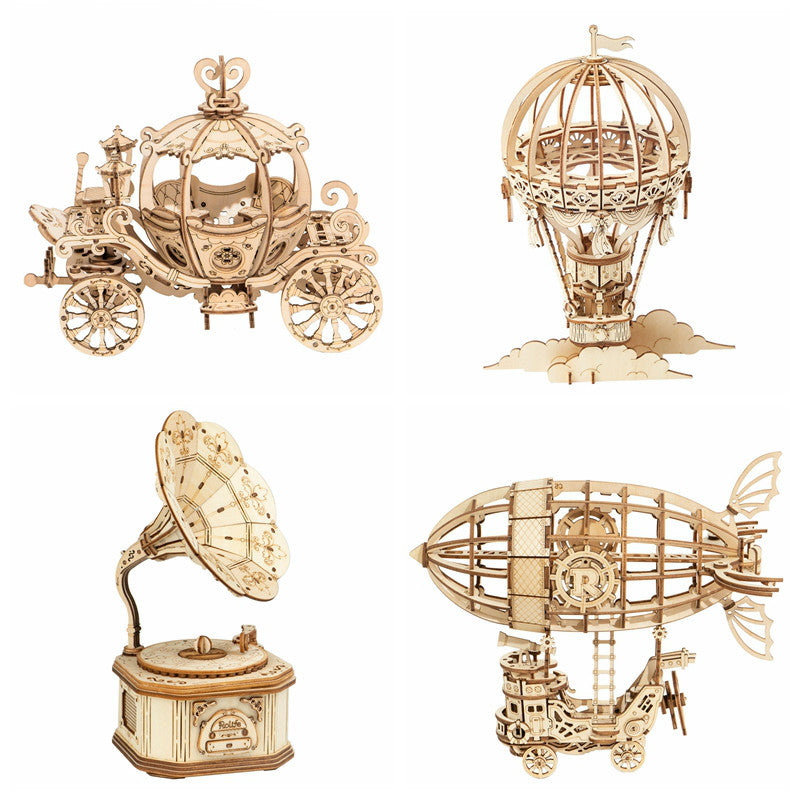 Diy 3d Gramophone Box Wooden Pumpkin Puzzle Cart Game Popular Assembly Toy Present