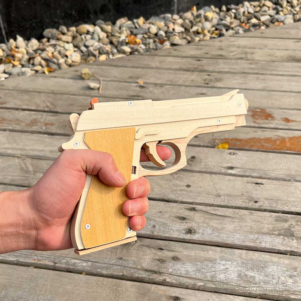 Solid Wooden Rubber Band M92F Pistol With Functional Clip