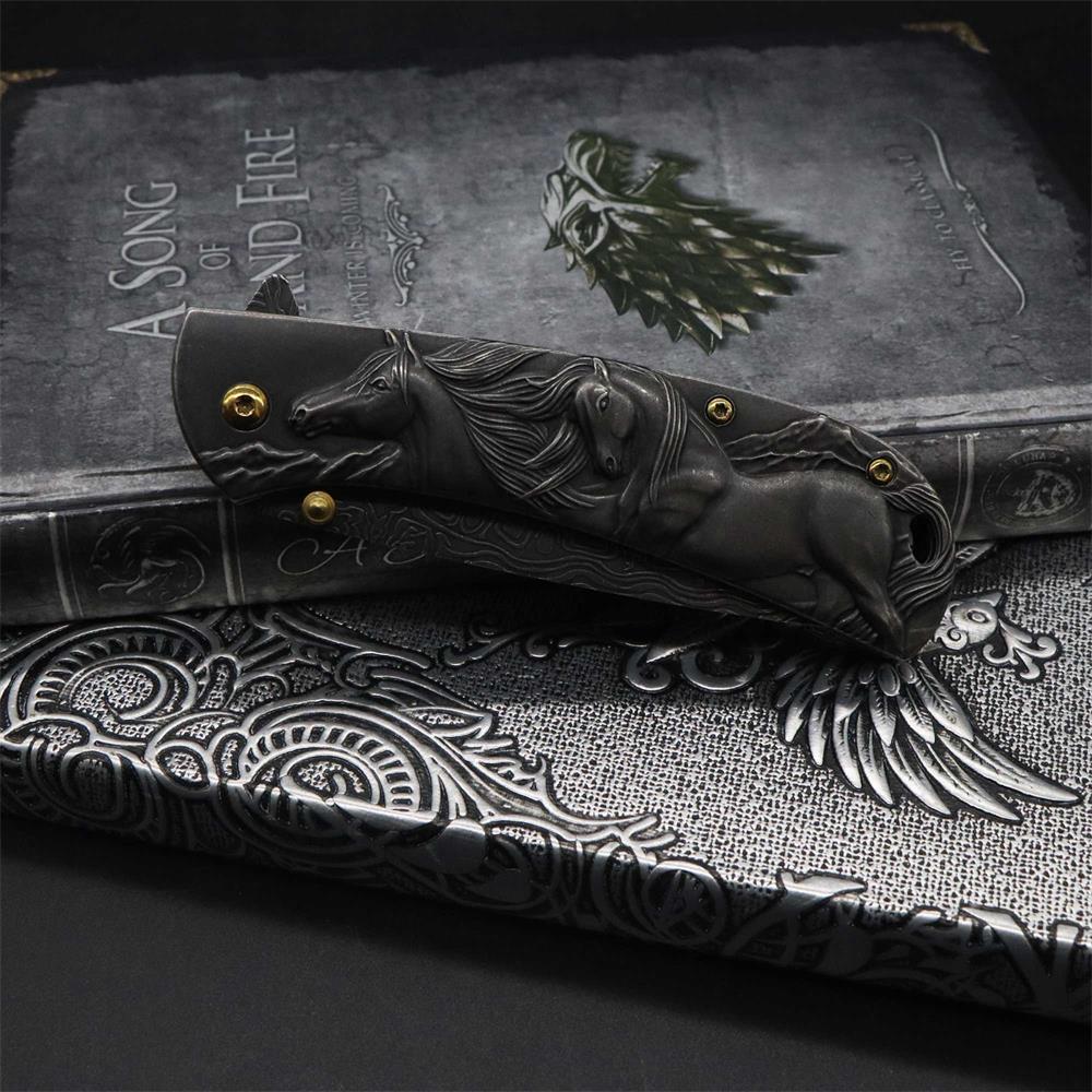 3D Horse Sculpture Folding Knife