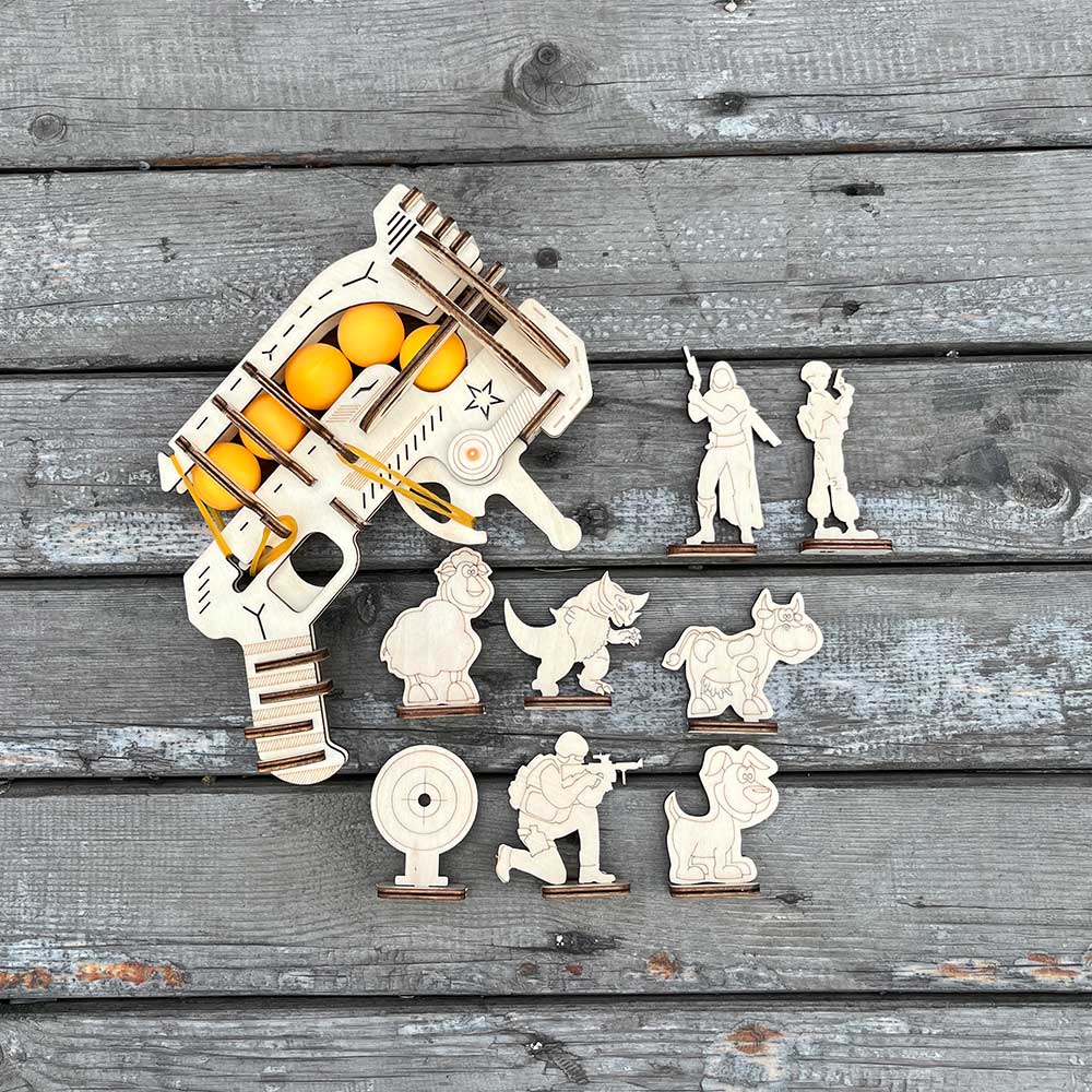 Ranger Ping Pong Ball Shooter Wooden Rubber Band Gun Model Kit