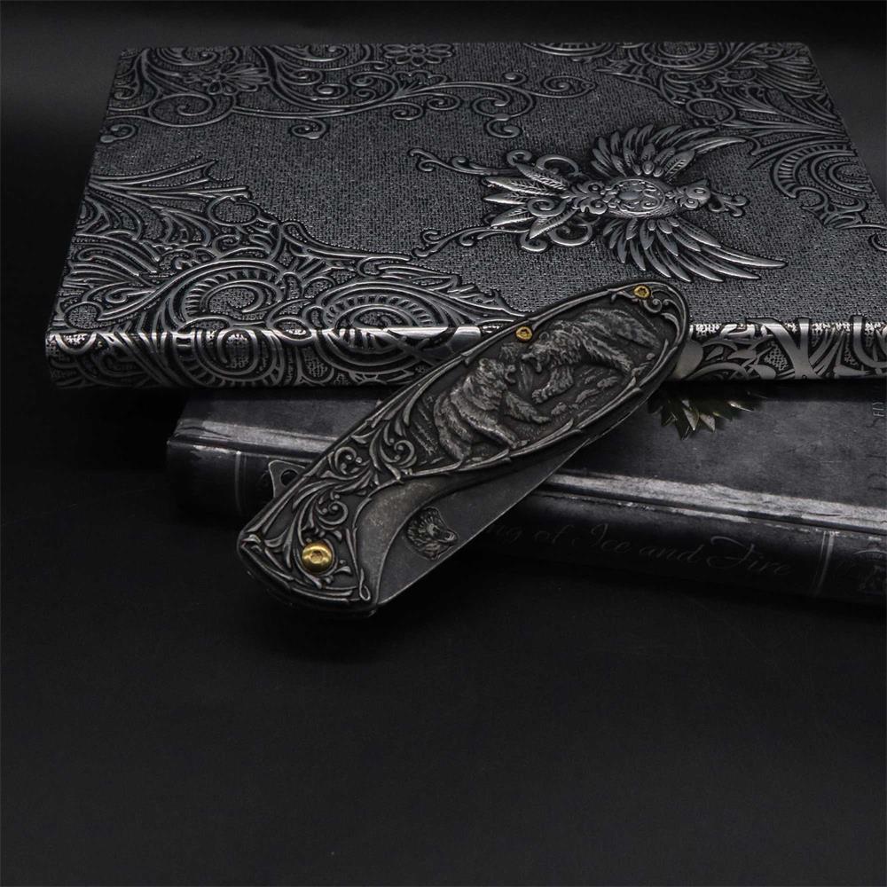 Brown Bear 3D Relief Folding Knife