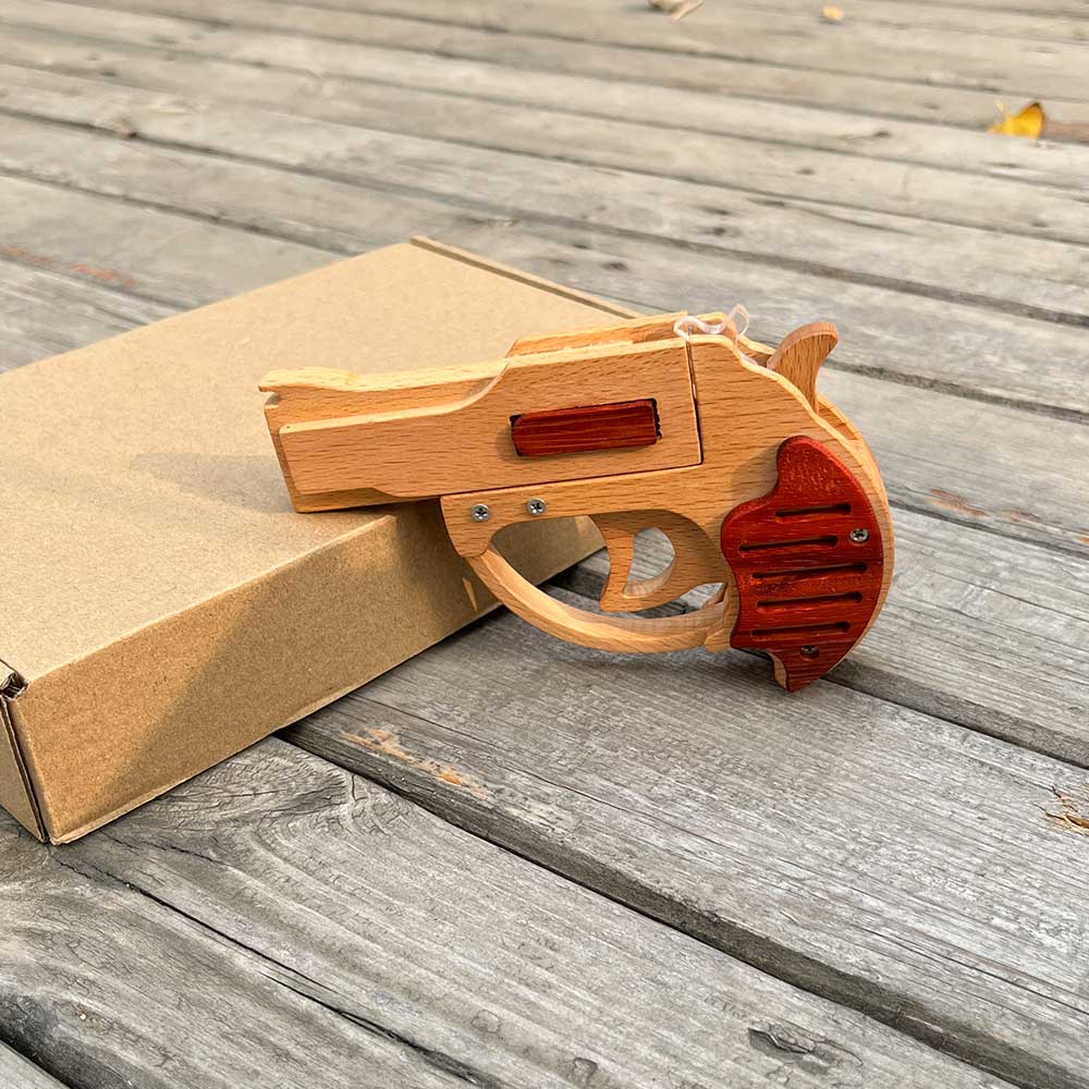 Solid Wood Mini Revolver Rubber Band Gun