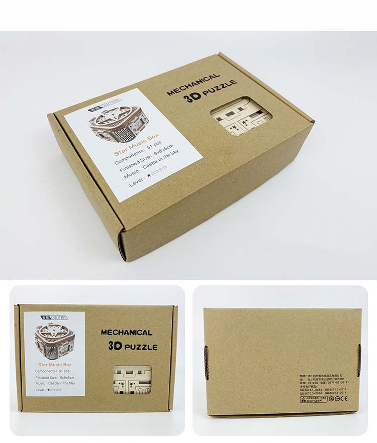 3D Wooden Puzzle Assembly Stars Music Box Model Kit