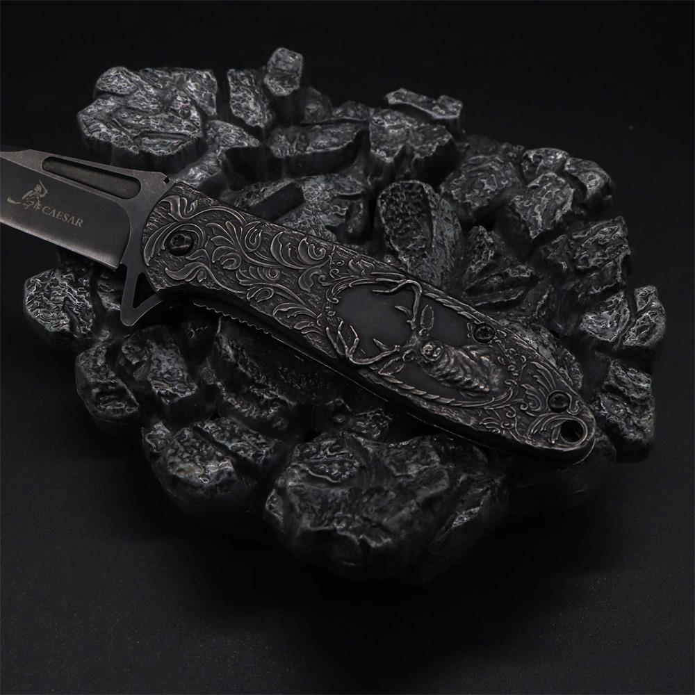 Fantastic Reindeer in the Mirror Folding Knife
