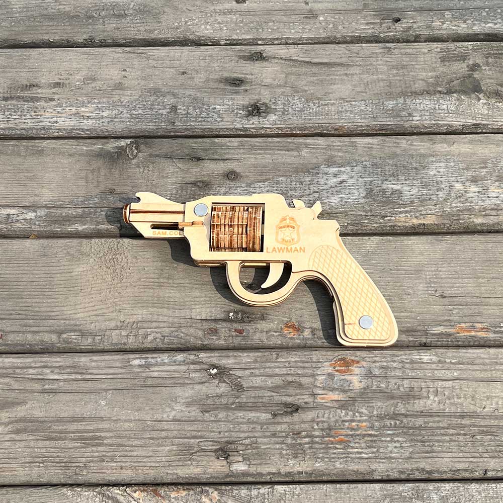 Assembled Colt Law Enforcement Officer Wooden Rubber Band Gun Model Kit