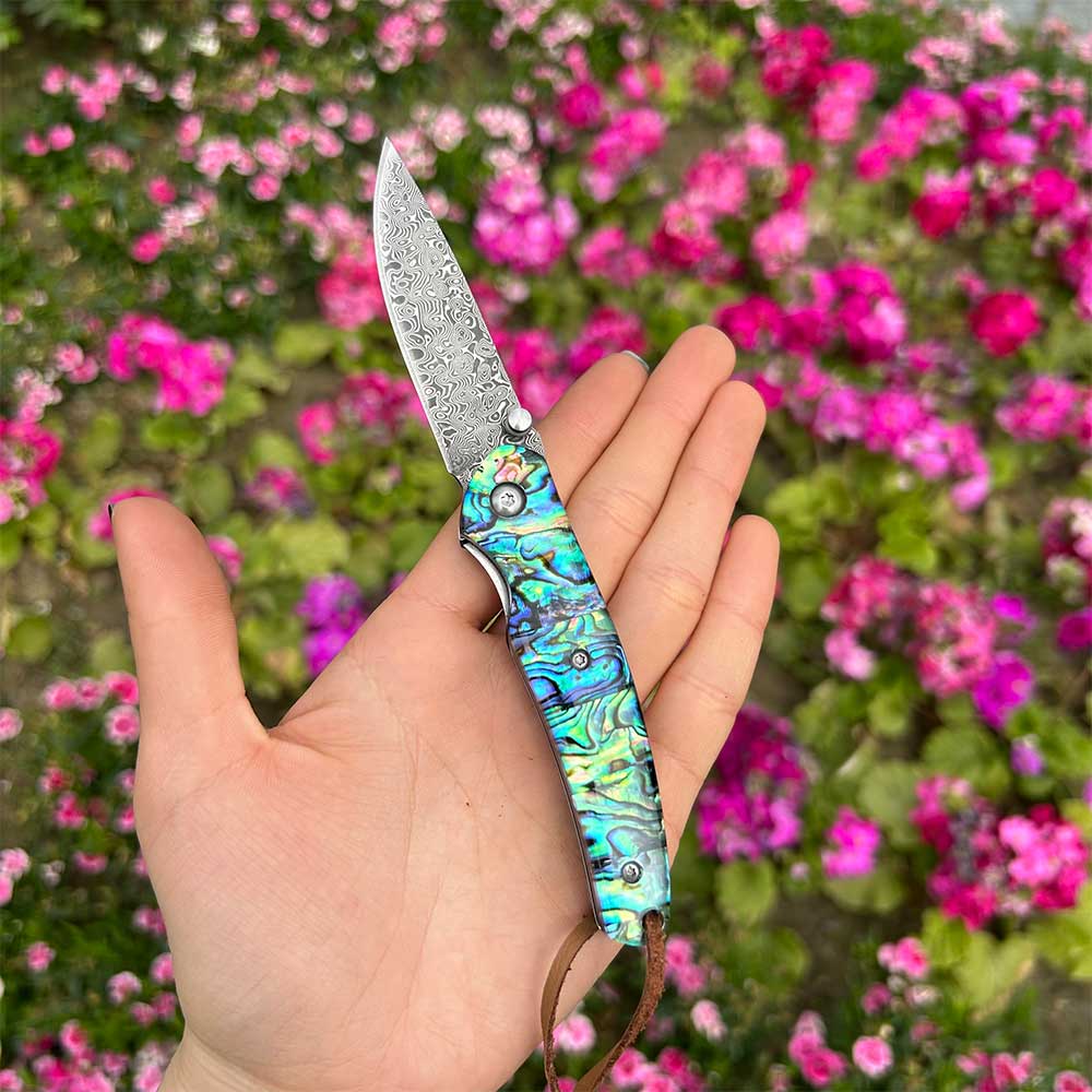 Damascus Knife Handmade Colored Folding Knife