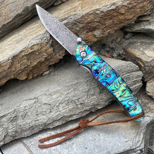 Damascus Knife Handmade Colored Folding Knife