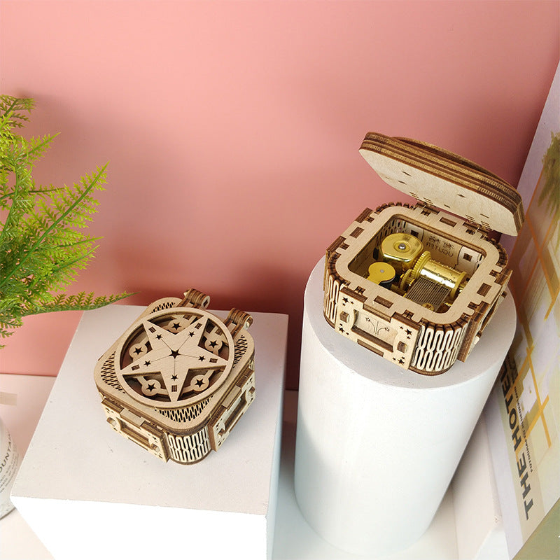 3D Wooden Puzzle Assembly Stars Music Box Model Kit