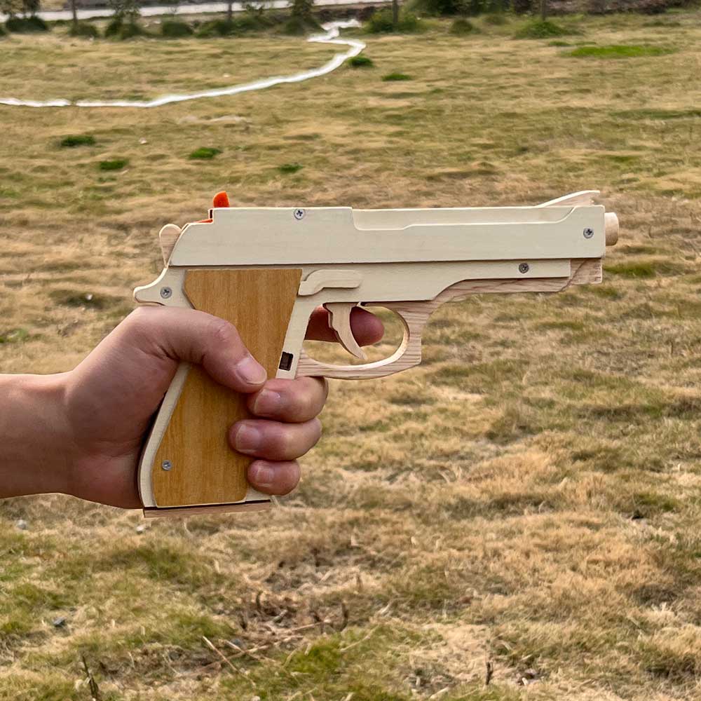 Solid Wooden Rubber Band M92F Pistol With Functional Clip