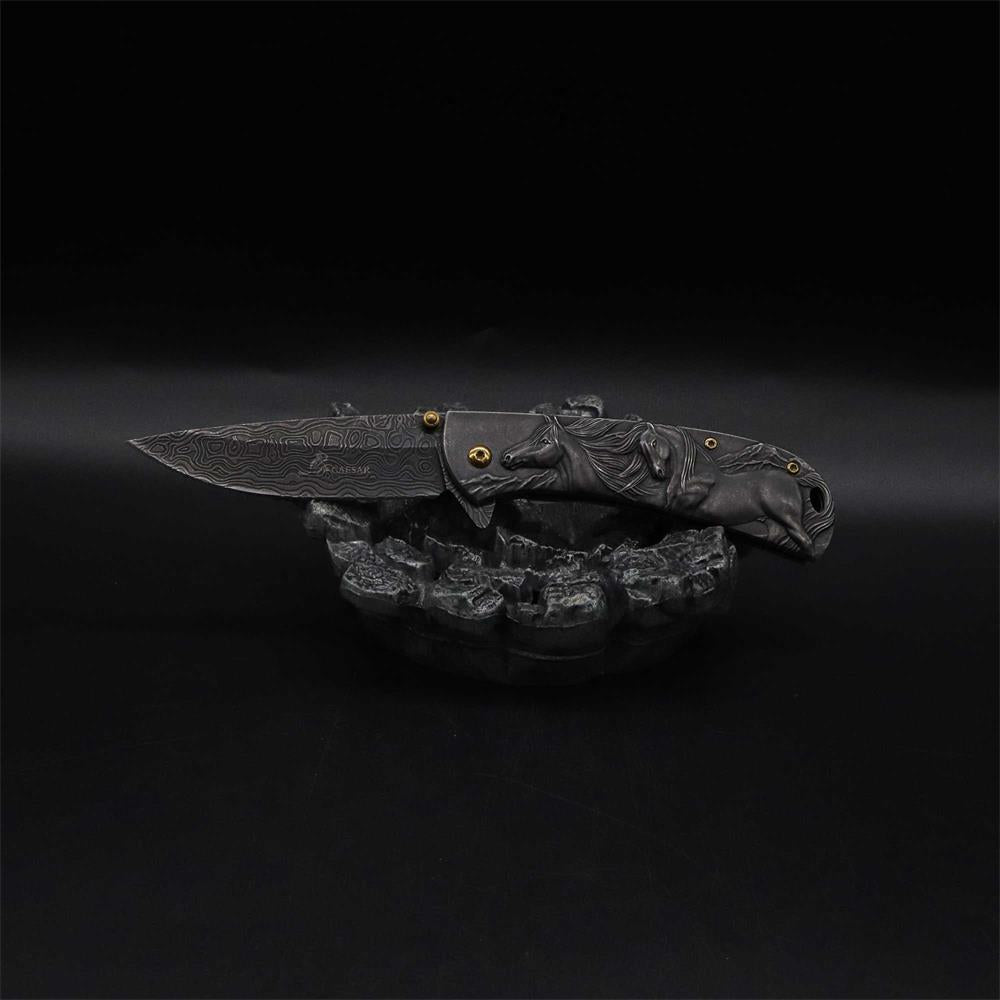 3D Horse Sculpture Folding Knife