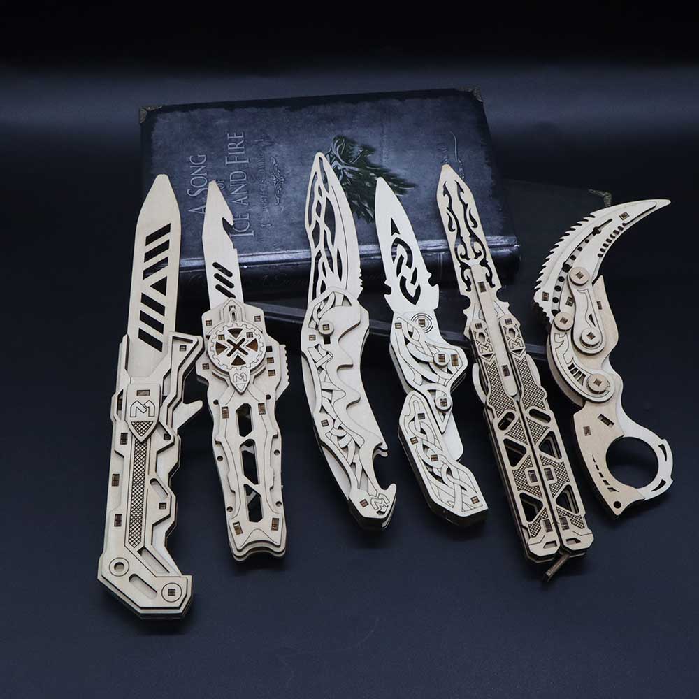 6 Cool Wooden Knife Model Kit 3D Blade Puzzle Toy