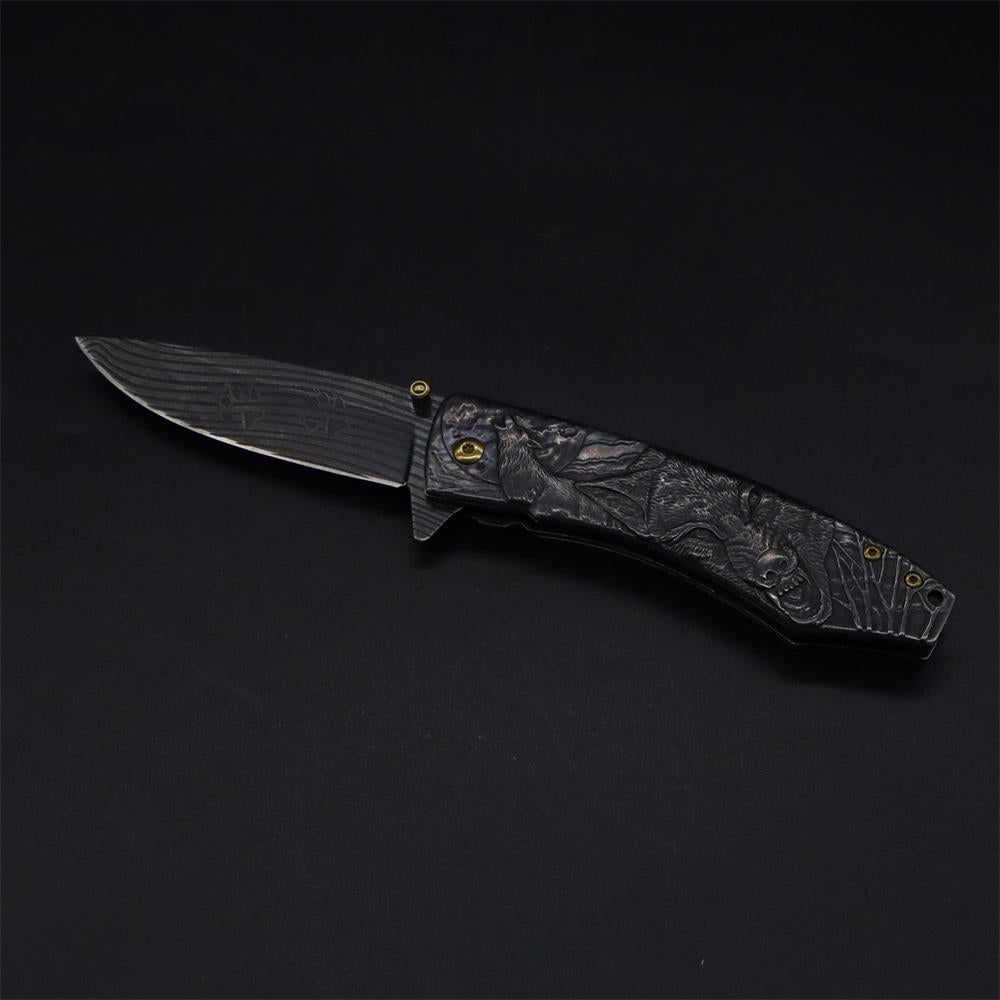 Wolf Head Relief Folding Knife