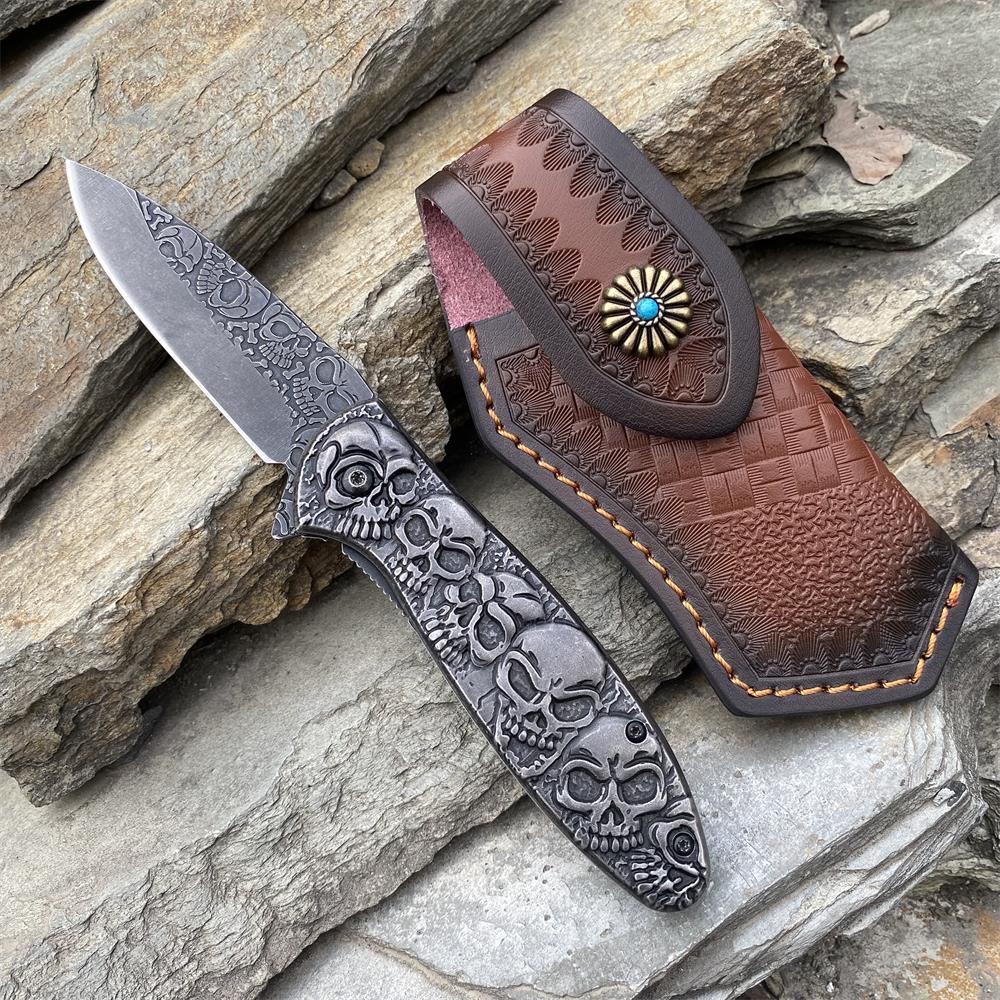 6 Skull Heads Folding Knife