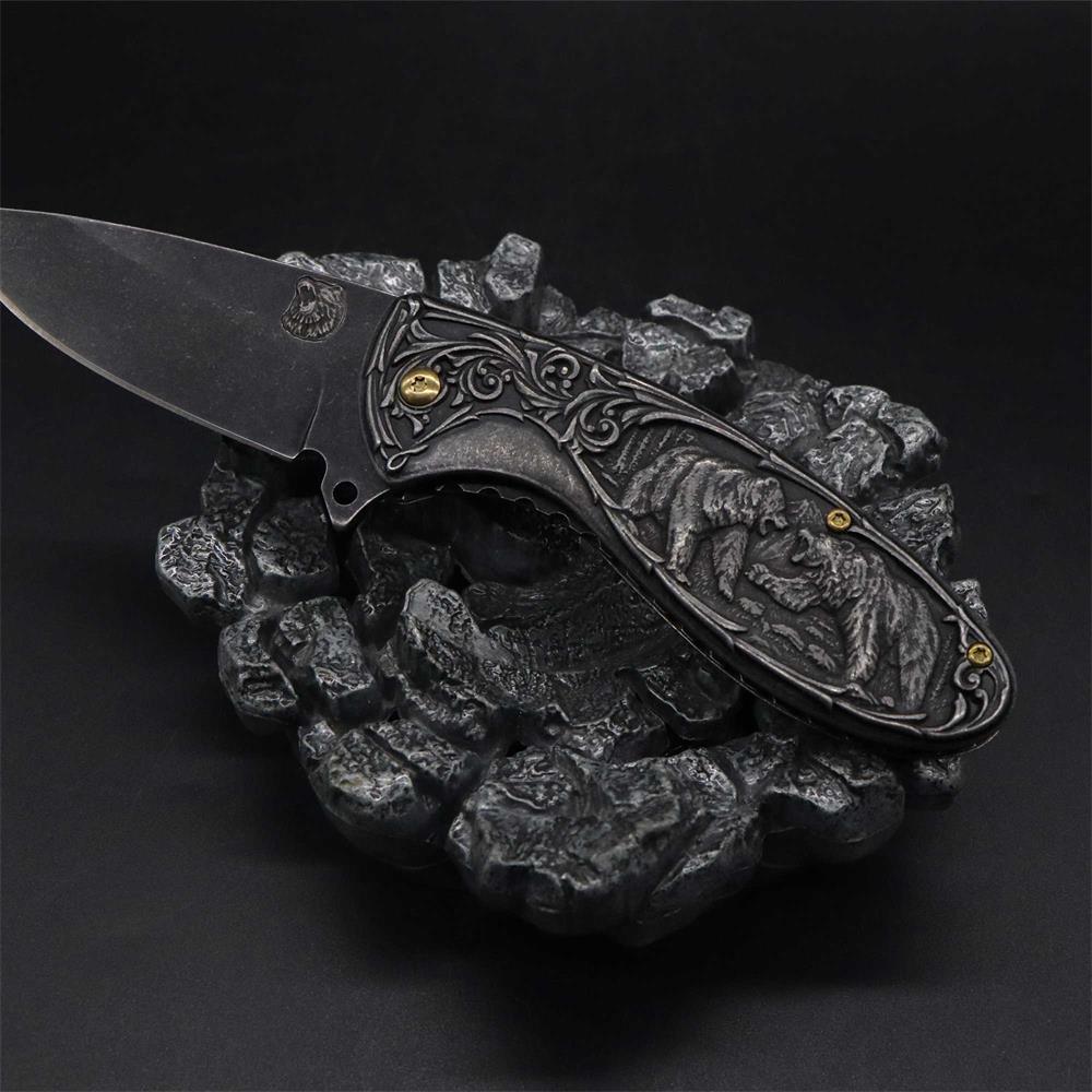 Brown Bear 3D Relief Folding Knife