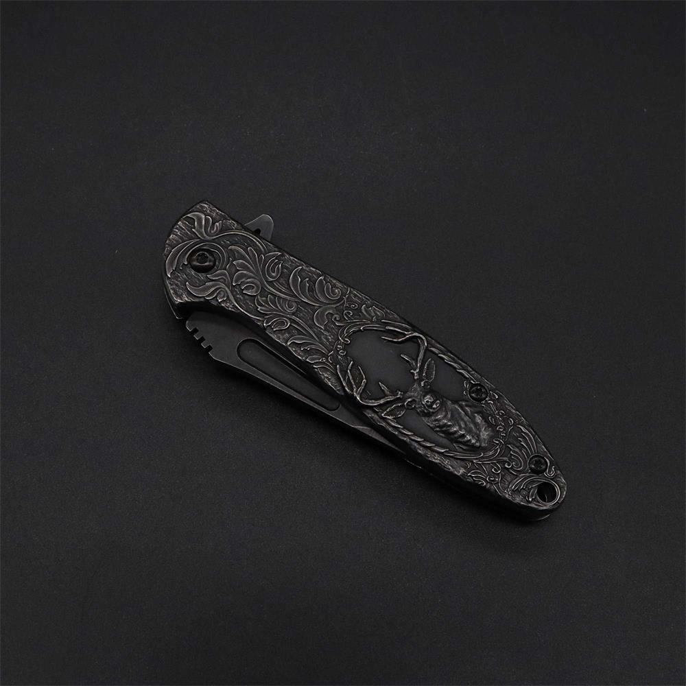 Fantastic Reindeer in the Mirror Folding Knife
