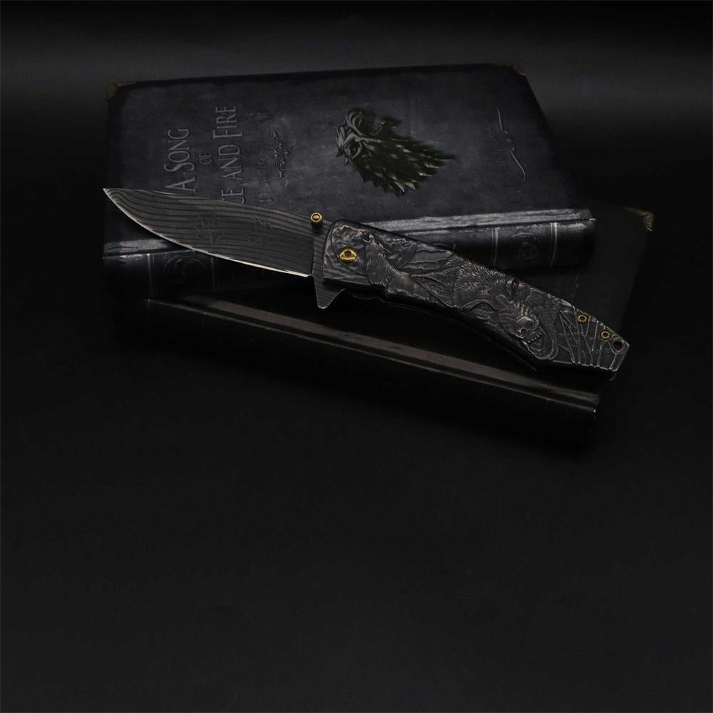 Wolf Head Relief Folding Knife