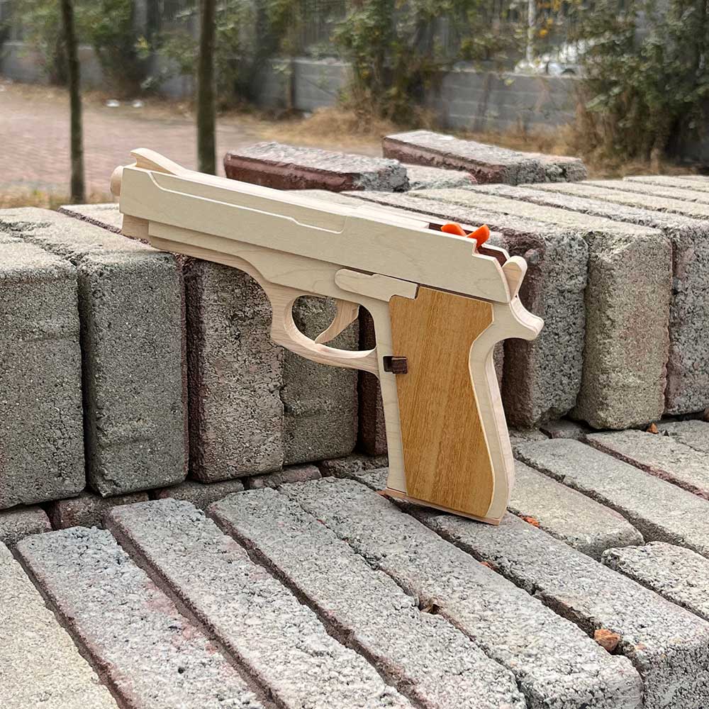 Solid Wooden Rubber Band M92F Pistol With Functional Clip