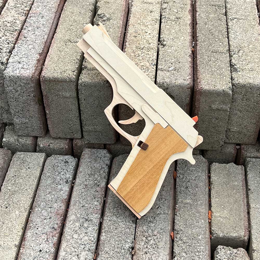 Solid Wooden Rubber Band M92F Pistol With Functional Clip