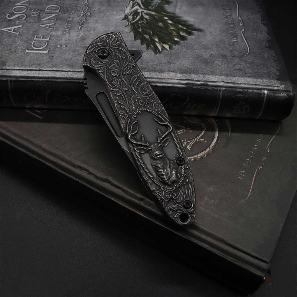 Fantastic Reindeer in the Mirror Folding Knife