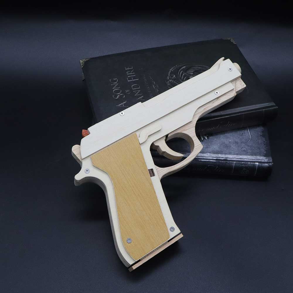 Solid Wooden Rubber Band M92F Pistol With Functional Clip