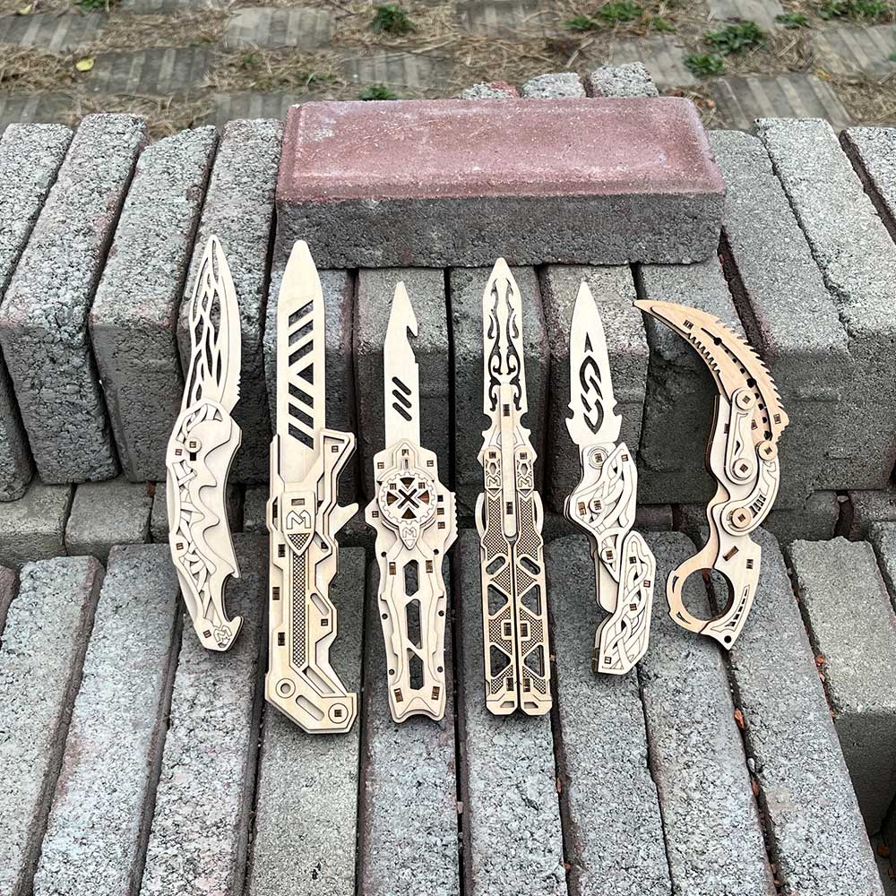 6 Cool Wooden Knife Model Kit 3D Blade Puzzle Toy