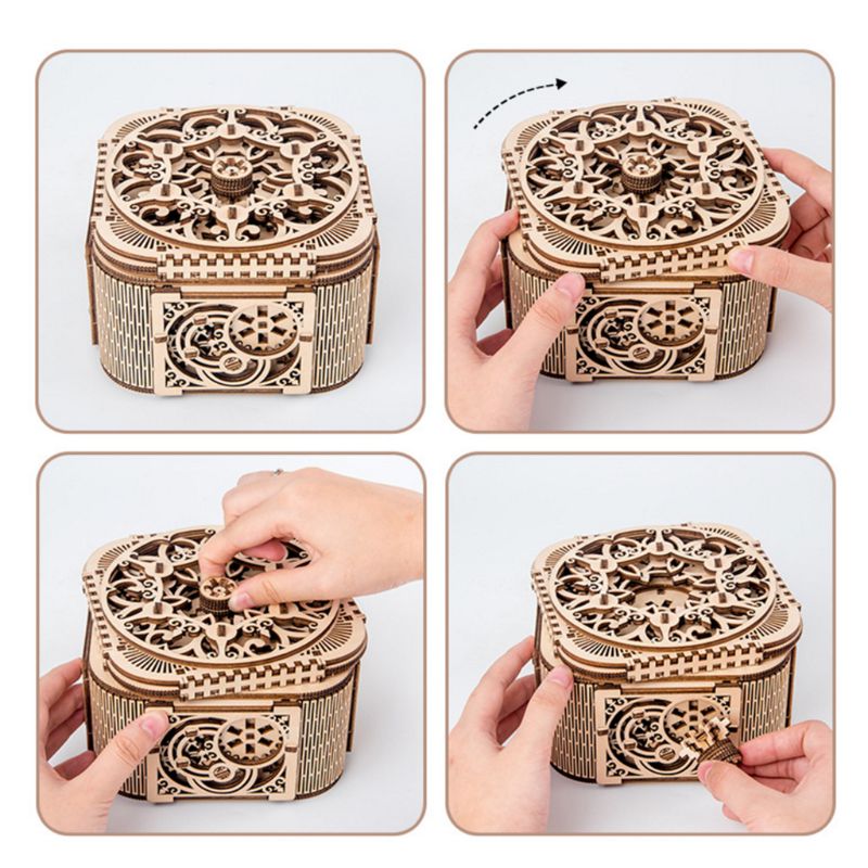 3D Wooden Mechanical Puzzle Jewelry Box Model Building Kits