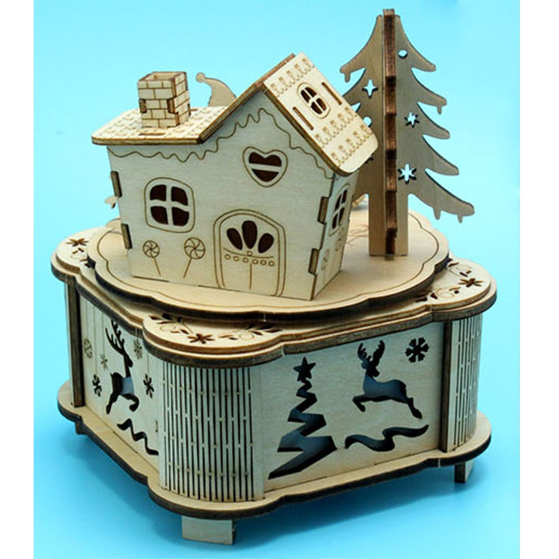 DIY Creative Wooden Puzzle Model Kit Assembly Music Box With LED Light