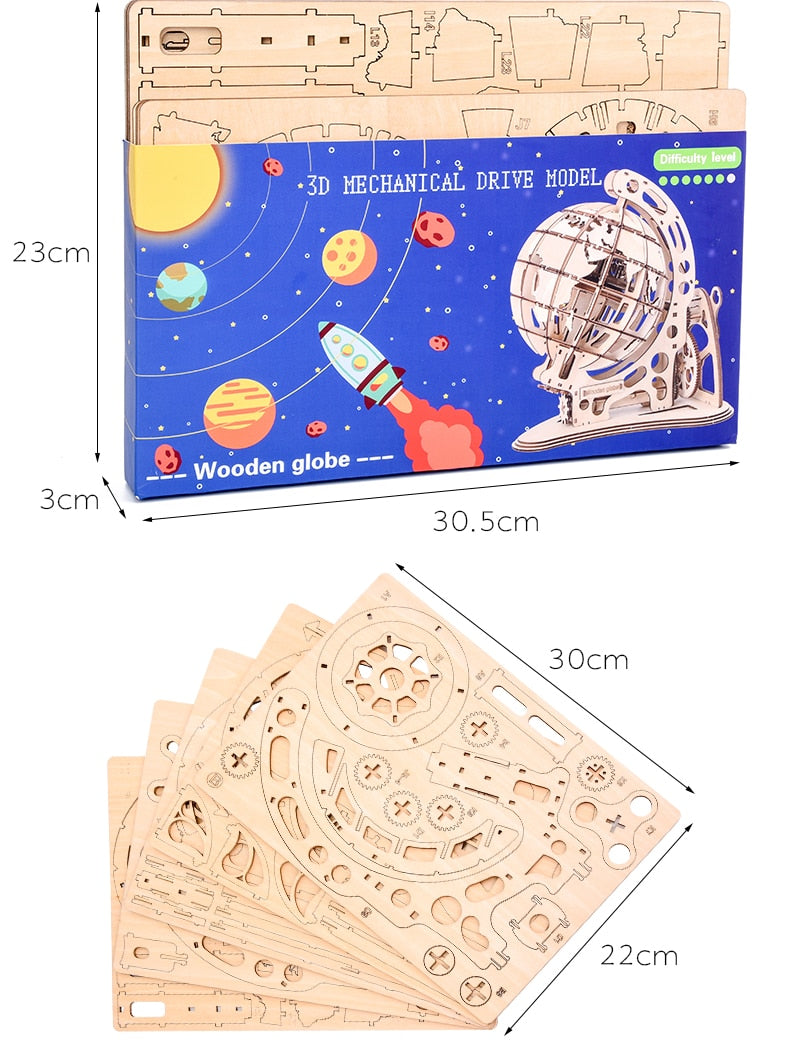 Rotatable 3D Globe Laser Cutting Wooden Puzzle Kit
