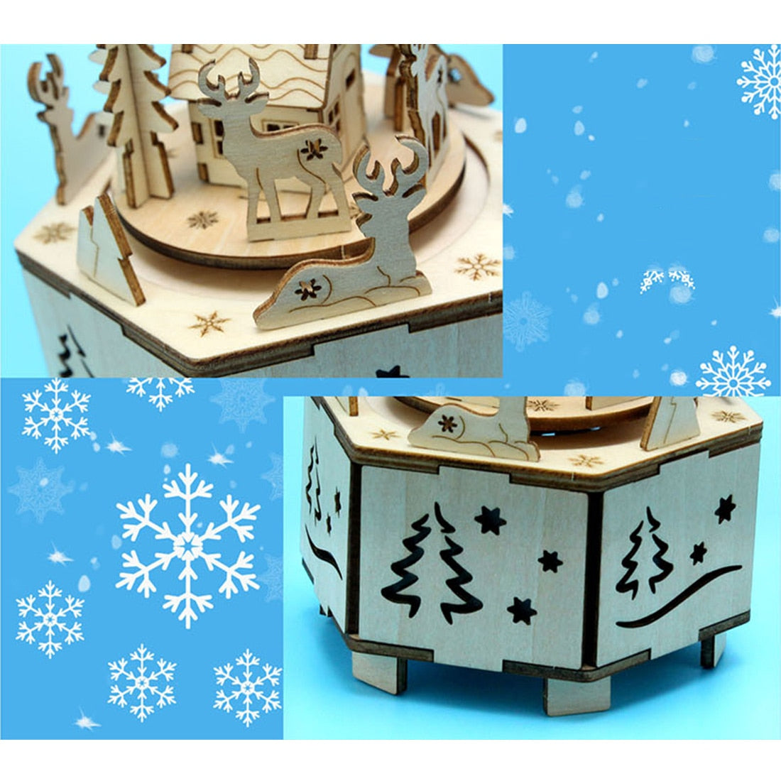 DIY Creative Wooden Puzzle Model Kit Assembly Music Box With LED Light
