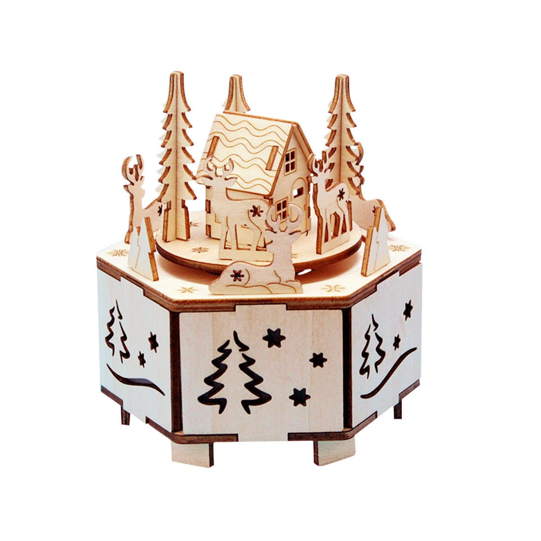 DIY Creative Wooden Puzzle Model Kit Assembly Music Box With LED Light
